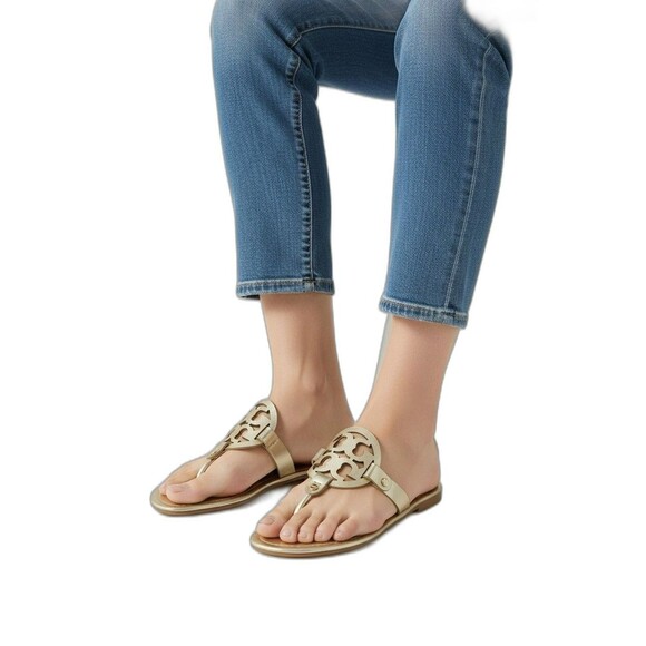 Tory Burch Metallic Gold Miller Logo Sandals Women’s Size 9 – Pre-Owned - Picture 1 of 10